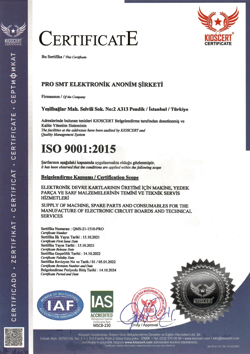 2020 ISO9001-2015, Kalite Yönetim Sistemi Sertifikası